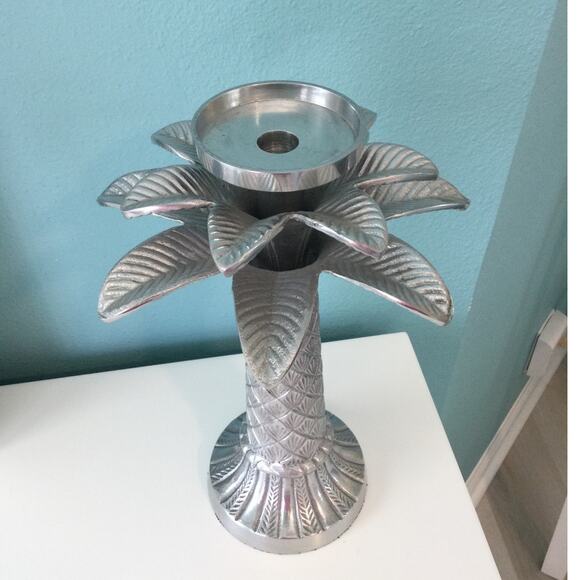 Holland Boone Polished Pewter Palm Tree Candle Holder - Picture 2 of 6